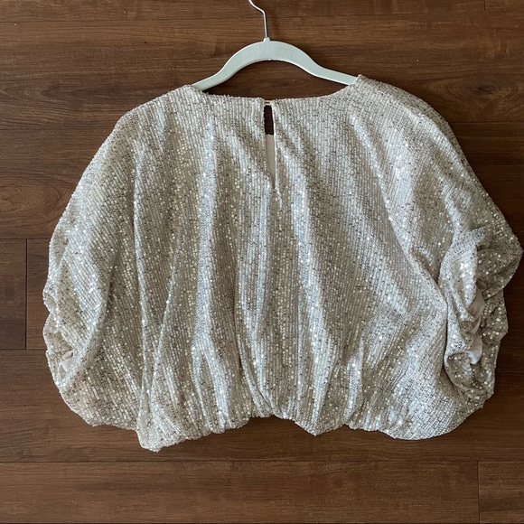 Sequin Bubble Crop Top - Ivory - Picture 3 of 5